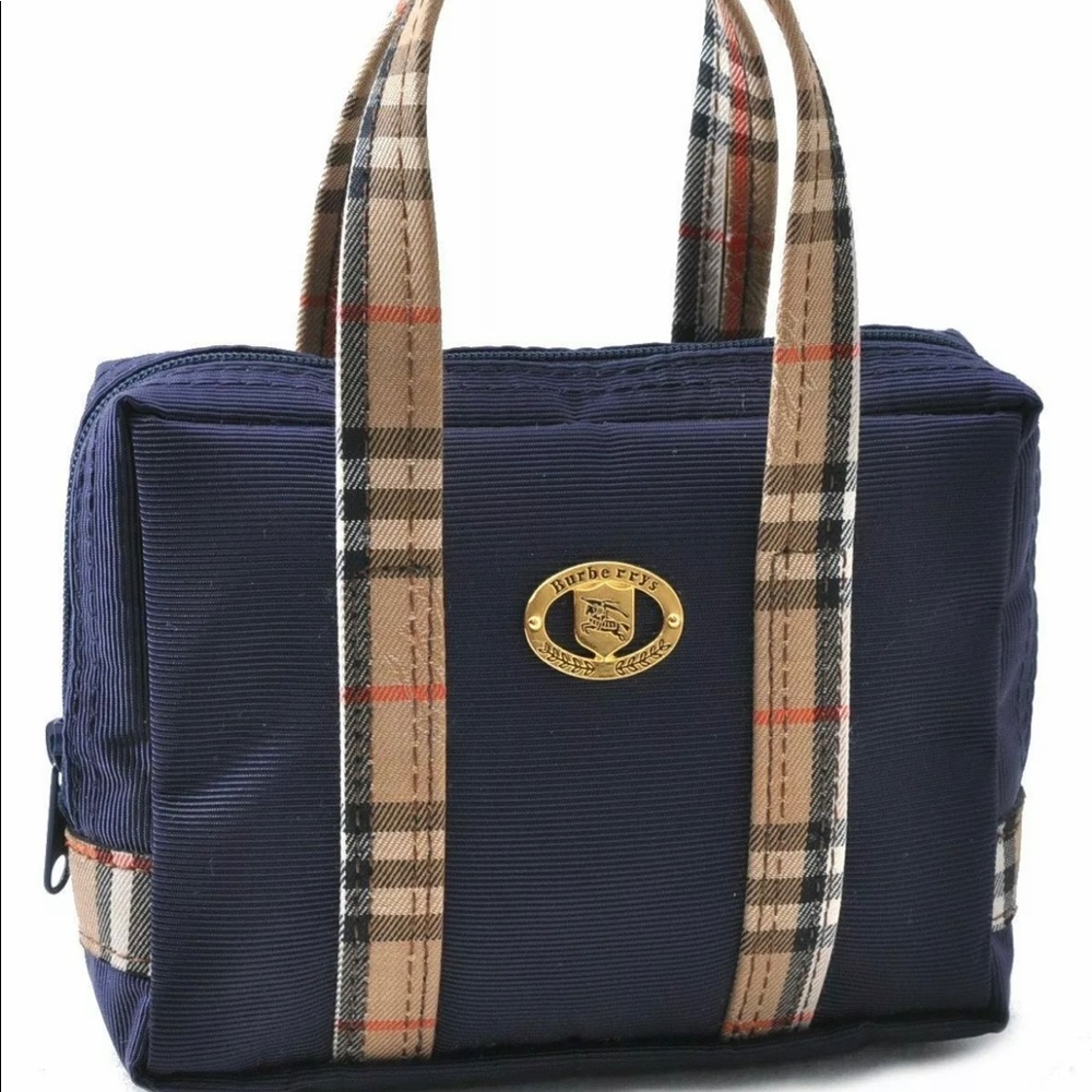 Authentic Burberry Nylon Canvas Mini Hand Pouch Navy